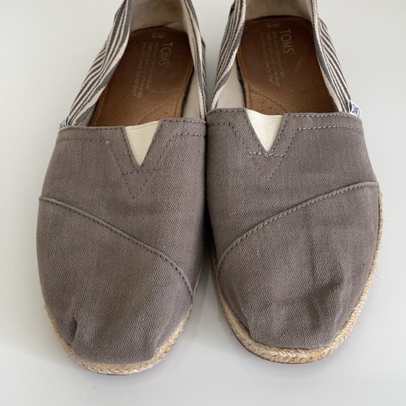 Toms University Ash Grey Striped Espadrille Flats - Picture 3 of 10